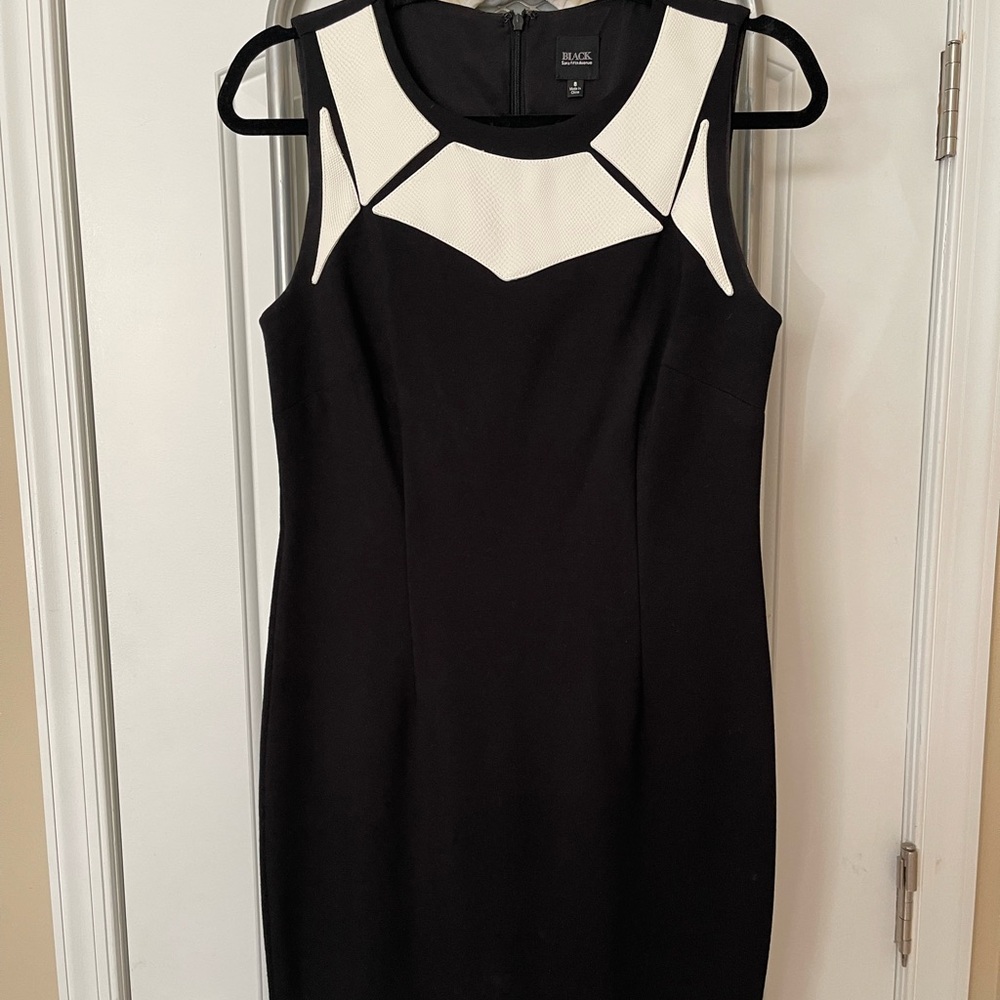 Saks Fifth Avenue Elegant Black and Cream Midi Dress